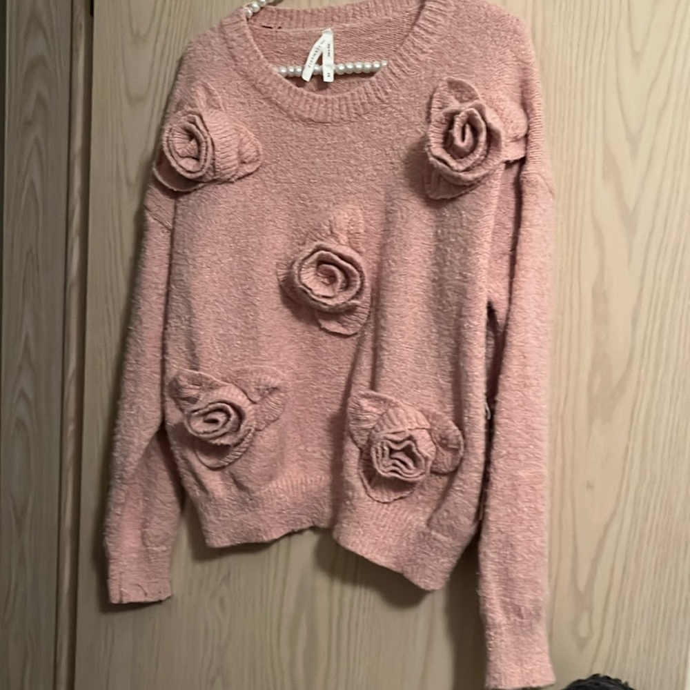 Dreamers Pink Sweater with Floral Accents